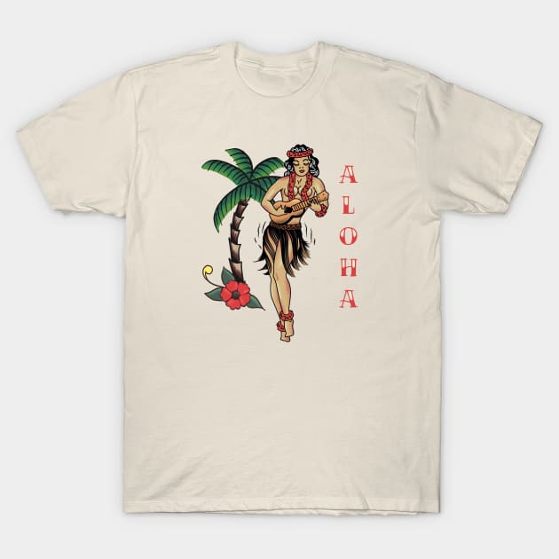 Jerry Style Traditional Aloha Hula Pinup Girl In Hawaii T-Shirt by LittleBunnySunshine